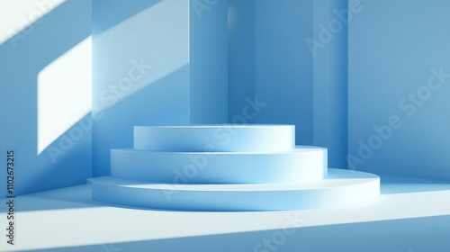 Three Tiered Light Blue Circular Display Platform