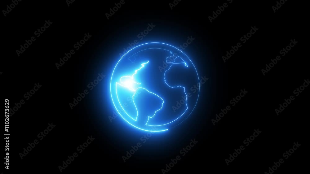 Glowing Neon Earth Globe icon animation .World map glowing neon sign .igital animation of Blue globe spinning Glowing Neon Earth Globe icon animation .World map glowing neon sign .igital animation of Blue globe spinning