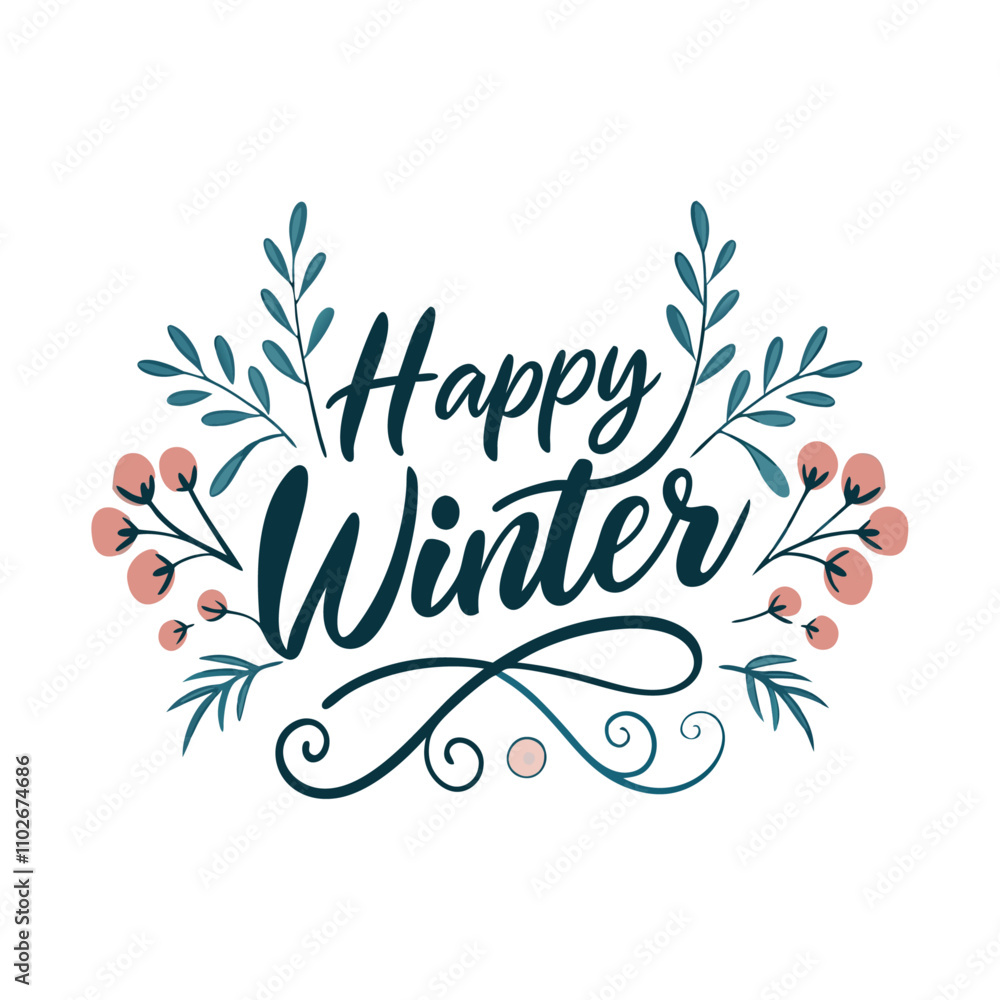 Obraz premium happy winter text vector illustration