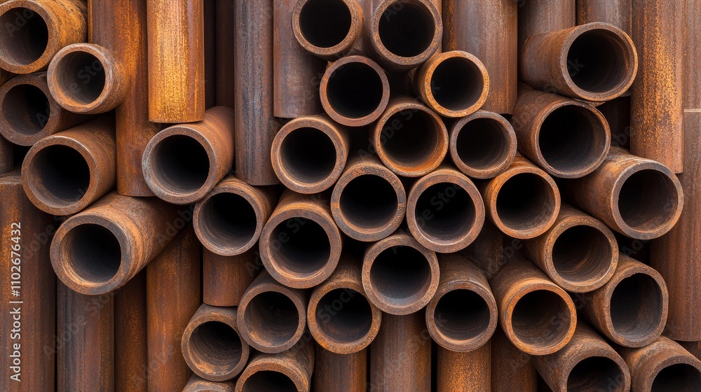 Rusted Metal Pipes Stacked in Abstract Pattern Rusted Metal Pipes Stacked in Abstract Pattern