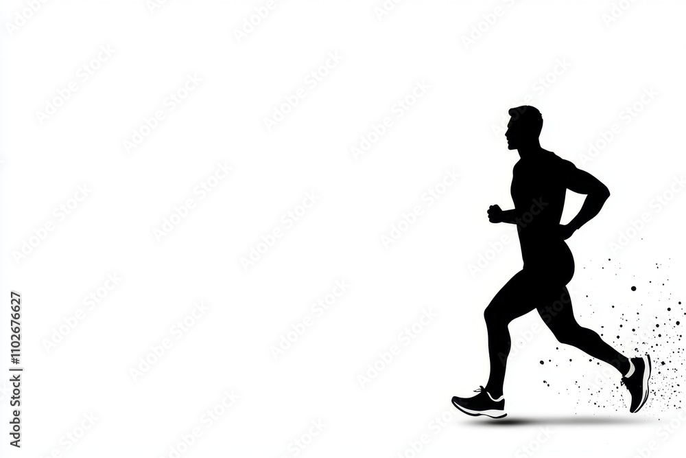 A minimalist silhouette of a runner mid-stride, designed in bold black and white with clean lines A minimalist silhouette of a runner mid-stride, designed in bold black and white with clean lines