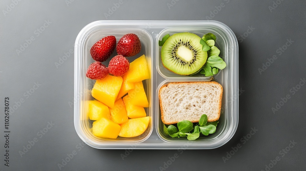 Healthy Lunchbox with Fresh Fruits and Bread Healthy Lunchbox with Fresh Fruits and Bread
