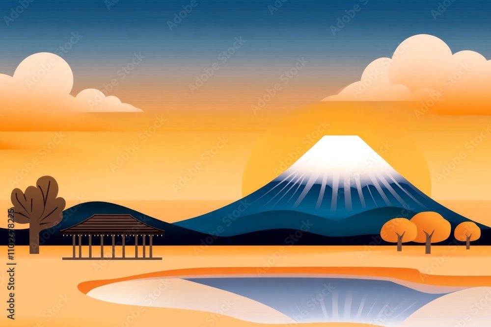A simple geometric representation of Mount Fuji in soft pastel tones, emphasizing its iconic shape A simple geometric representation of Mount Fuji in soft pastel tones, emphasizing its iconic shape
