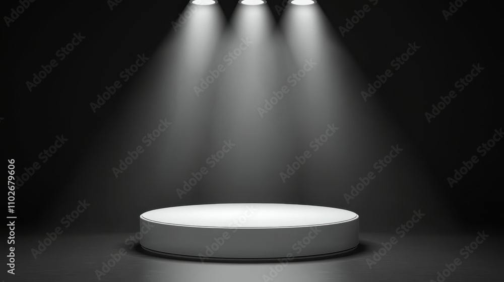 Illuminated Circular Platform Under Three Lights Illuminated Circular Platform Under Three Lights