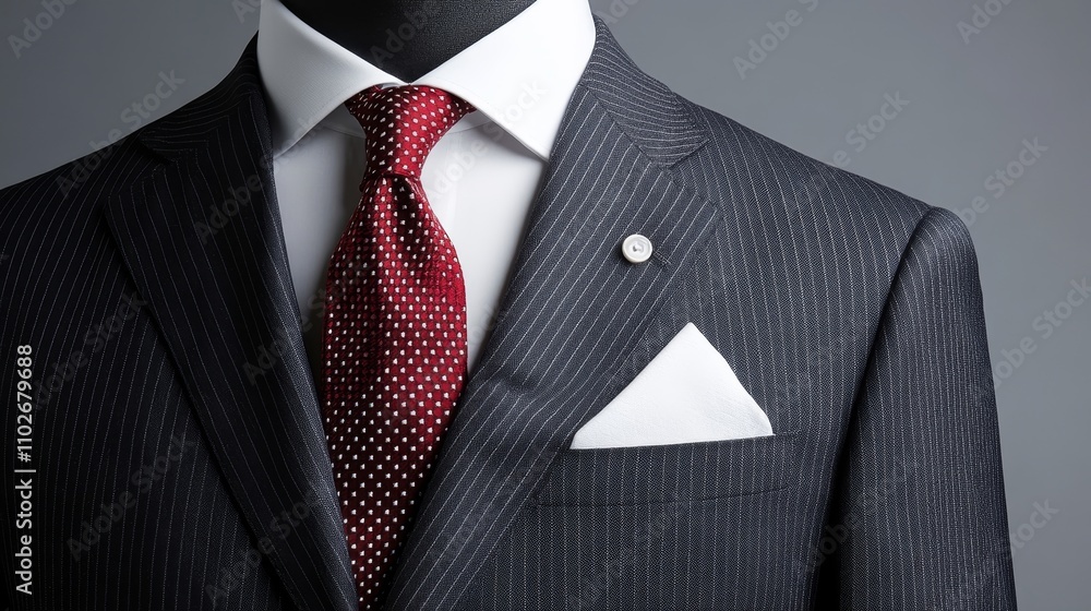 Elegant Suit with Red Tie and Pocket Square Detail Elegant Suit with Red Tie and Pocket Square Detail