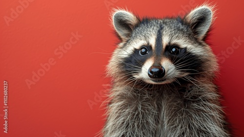 Playful Raccoon Peeking Behind Red Background