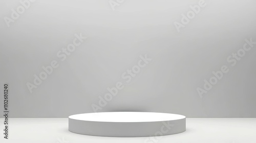 A Minimalist White Cylinder Platform Against Gray Wall