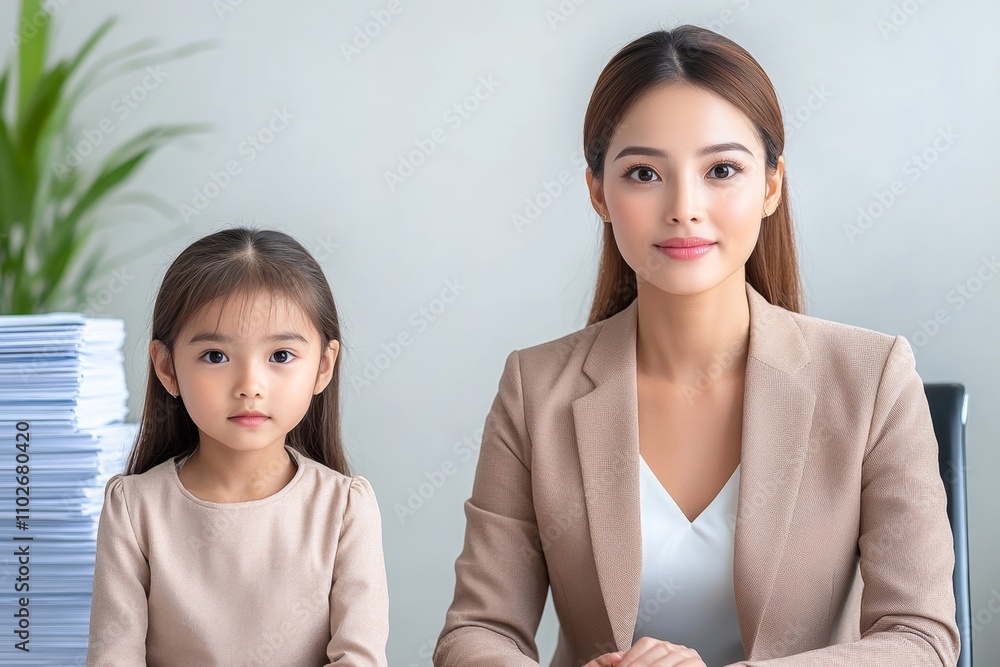 An immigration attorney assisting a family with visa applications, surrounded by stacks of documents and forms An immigration attorney assisting a family with visa applications, surrounded by stacks of documents and forms
