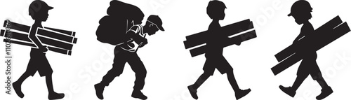 Silhouette vector of a child carries construction materials, stop child labor vector silhouette