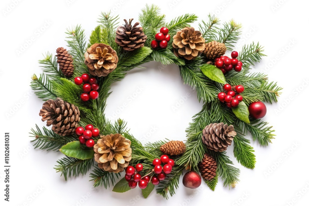 Christmas Flat Lay Frame: Natural Winter Wonderland Decor, Festive Wreath, Holiday Background Christmas Flat Lay Frame: Natural Winter Wonderland Decor, Festive Wreath, Holiday Background