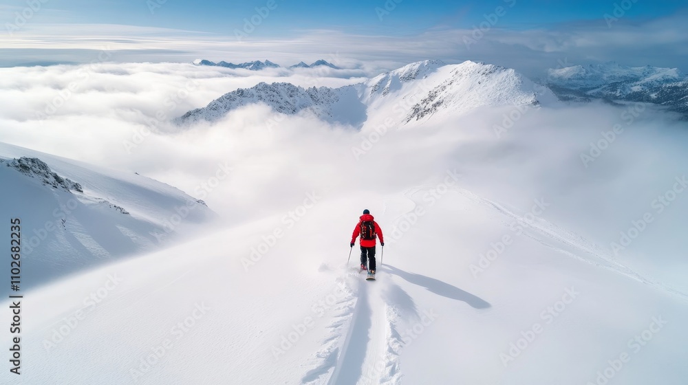 Adventurer Trekking Through Majestic Snowy Landscape Adventurer Trekking Through Majestic Snowy Landscape