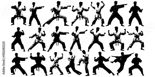 Wallpaper Mural Dynamic Moves Karate Silhouette Vector Art, Grace and Power Karate Silhouette in Vector, Martial Arts Motion Vector Silhouettes of Karate. Torontodigital.ca