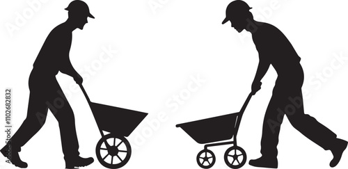 Silhouette vector of a construction worker pushing a wheelbarrow, Labor Day vector silhouette
