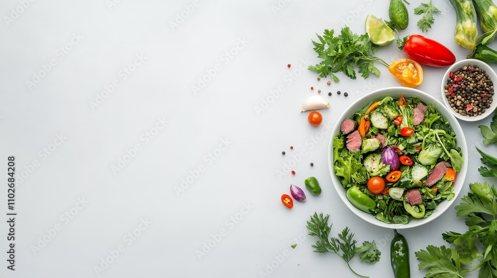 Fresh Salad with Colorful Vegetables and Herbs Fresh Salad with Colorful Vegetables and Herbs