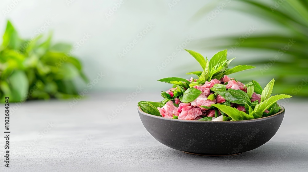 Fresh Salad with Green Leaves and Pink Ingredients Fresh Salad with Green Leaves and Pink Ingredients