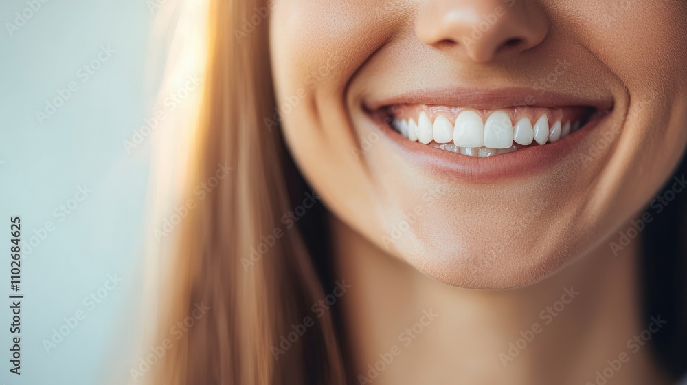 A close-up of a woman smiling, showcasing her bright, white teeth and healthy gums, with long hair framing her face. A close-up of a woman smiling, showcasing her bright, white teeth and healthy gums, with long hair framing her face.