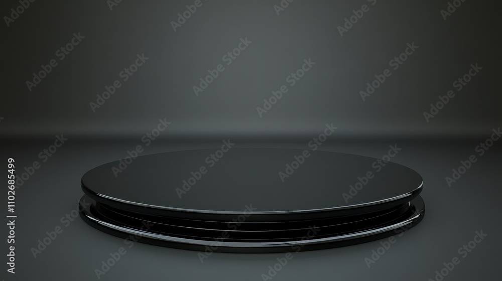 Black Circular Platform On Dark Background Black Circular Platform On Dark Background