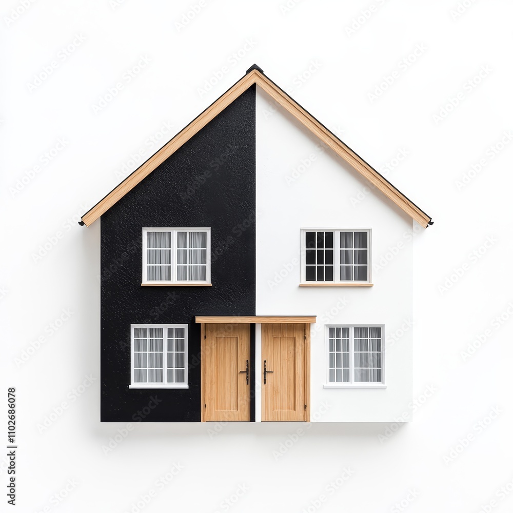 Modern Two-Tone House Design on White Background Modern Two-Tone House Design on White Background