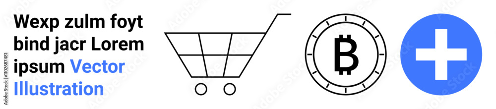 Shopping cart, Bitcoin symbol, and a plus sign in blue circle. Ideal for online shopping, cryptocurrency, e-commerce, fintech, digital transactions, user interface, and financial technology. Landing Shopping cart, Bitcoin symbol, and a plus sign in blue circle. Ideal for online shopping, cryptocurrency, e-commerce, fintech, digital transactions, user interface, and financial technology. Landing