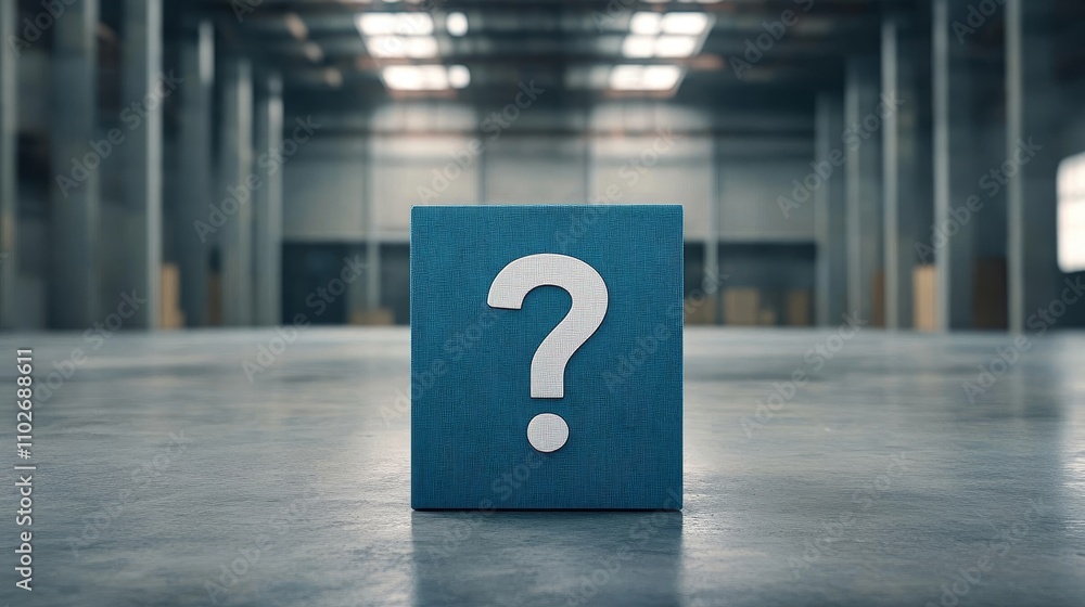 Question Mark Symbol on Box in Empty Warehouse Question Mark Symbol on Box in Empty Warehouse