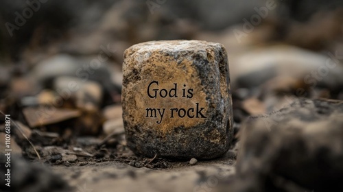Rock with engraved scripture: a stone inscribed with “God is my rock”.
