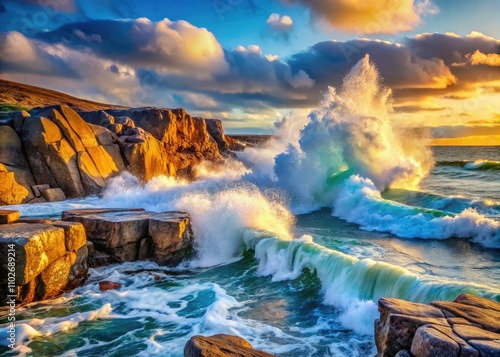 Arctic Ocean Waves Crashing on Rocks Tuktoyaktuk Northwest Territories Canada Dramatic Coastal Photography photo