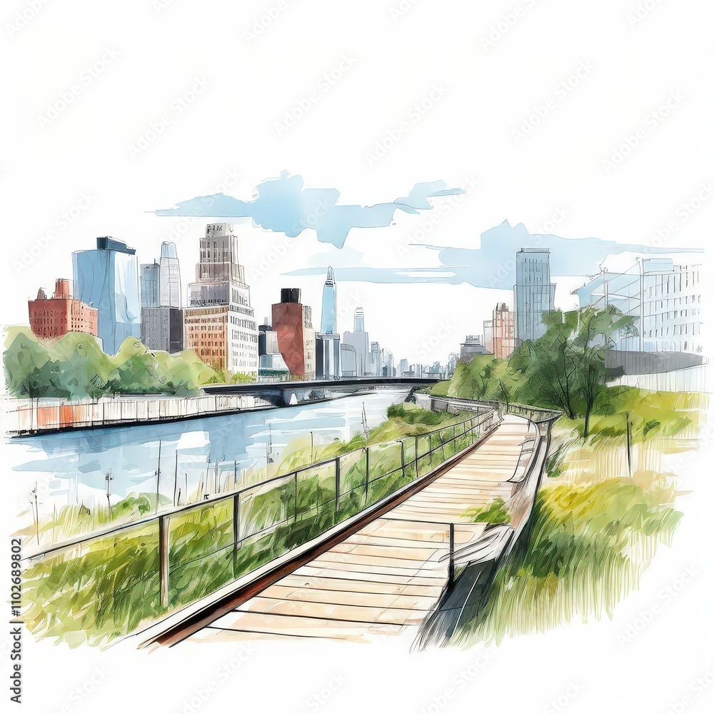 the AI Image Generator, Urban Walkway Through Vibrant Cityscape and Lush Greenery the AI Image Generator, Urban Walkway Through Vibrant Cityscape and Lush Greenery