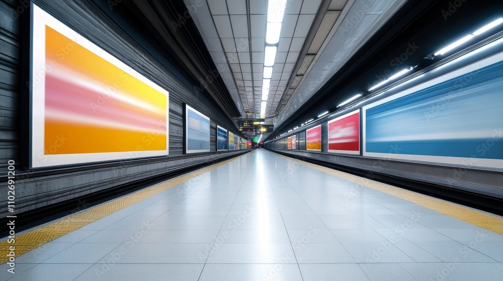 Obraz premium Modern Subway Station with Art Display