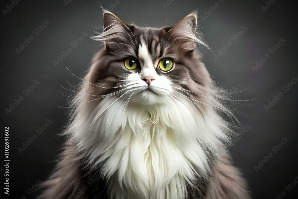 Black and White Persian Cat Portrait: Adorable Fluffy Feline Studio Photo Black and White Persian Cat Portrait: Adorable Fluffy Feline Studio Photo