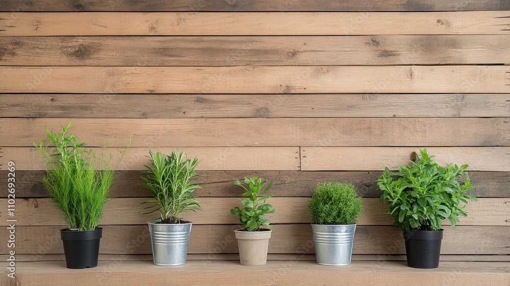 Green Plants on Wooden Shelf for Home Decor Green Plants on Wooden Shelf for Home Decor