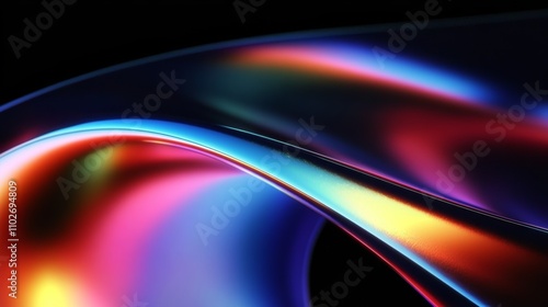 Abstract metallic ribbon with vibrant colors in dark gradient background