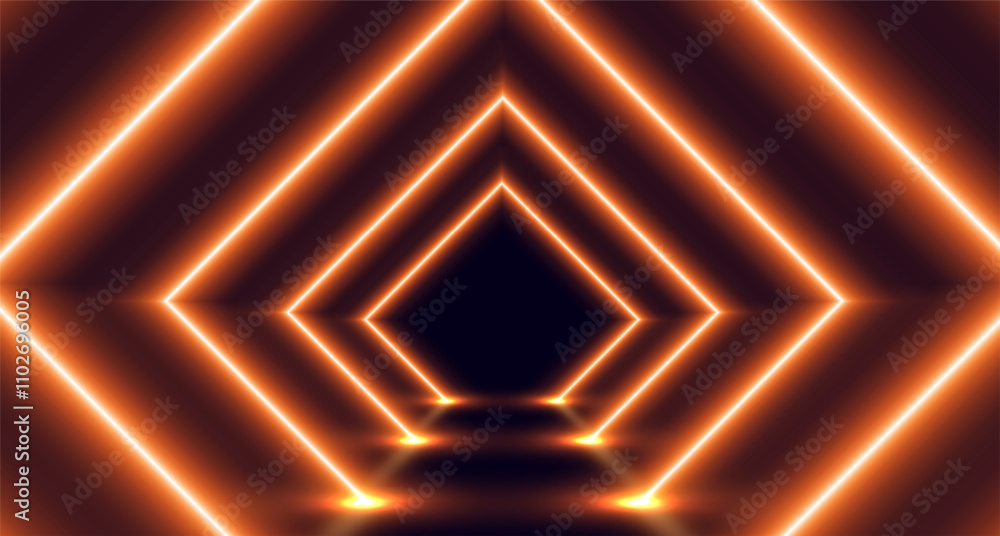 Neon tunnel, futuristic room with led corridor, glowing rhombus modern background. Vector illustration. Neon tunnel, futuristic room with led corridor, glowing rhombus modern background. Vector illustration.