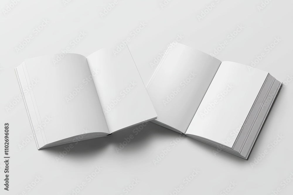 Minimalist White Notebooks Open on White Background Mockup Minimalist White Notebooks Open on White Background Mockup