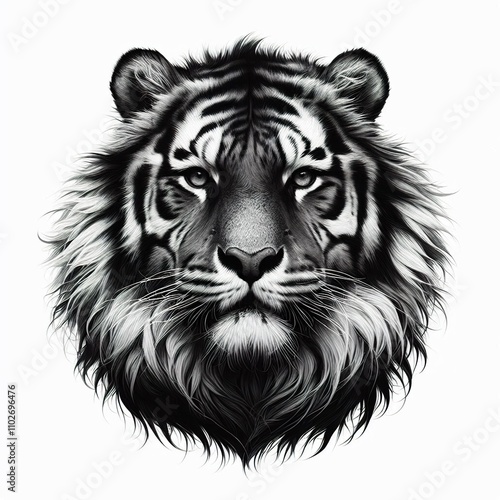 Majestic tiger Portrait, Canine Art, white background