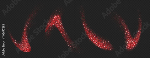 Red glitter splashes, shiny star dust explosion, shimmer spray effect, festive holiday particles isolated on a dark background. Vector illustration. Christmas decoration.