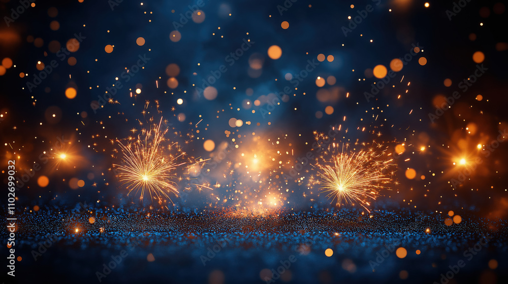 Stylish New Year Backdrop with Golden Fireworks and Starry Sky Stylish New Year Backdrop with Golden Fireworks and Starry Sky