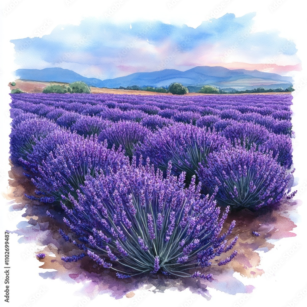 Obraz premium A vibrant lavender field under a scenic sky, showcasing nature's beauty and tranquility.