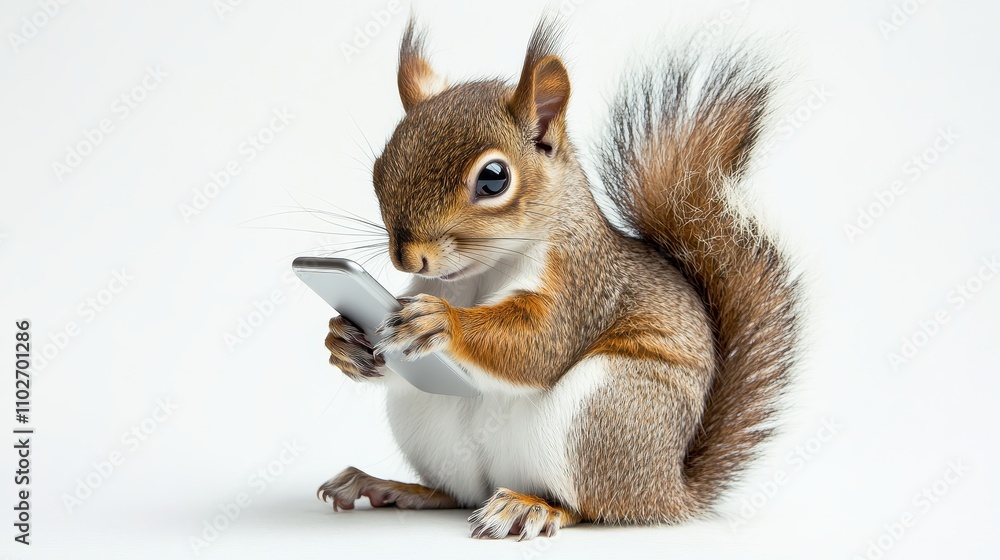Obraz premium Squirrel Using Smartphone to Check Emails