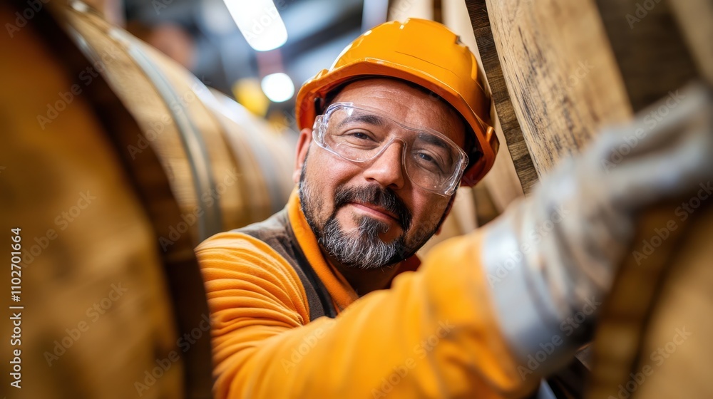 An experienced barrel maker, deeply knowledgeable in his craft, examines wooden casks with detail, symbolizing the mastery and tradition of cask crafting. An experienced barrel maker, deeply knowledgeable in his craft, examines wooden casks with detail, symbolizing the mastery and tradition of cask crafting.