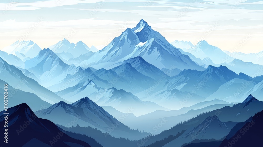 A vector illustration of a mountain landscape, with sharp peaks and rolling valleys. The graphic uses a combination of gradients and solid colors to create a dramatic and majestic scene. A vector illustration of a mountain landscape, with sharp peaks and rolling valleys. The graphic uses a combination of gradients and solid colors to create a dramatic and majestic scene.