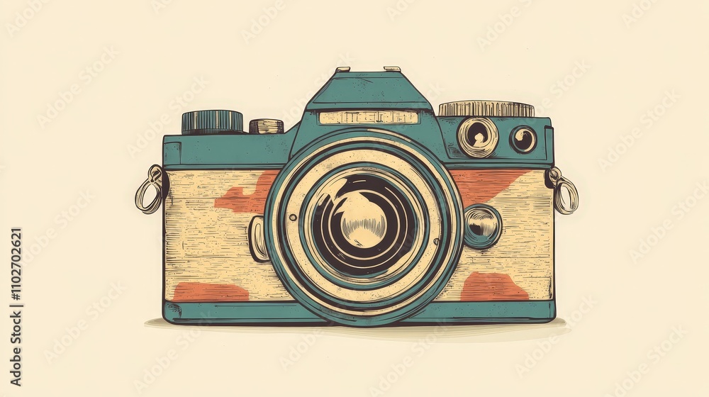 Fototapeta premium A vector illustration of a vintage camera, with detailed line work and classic design elements.