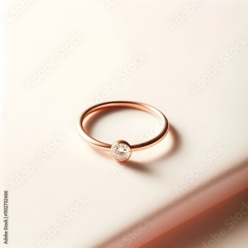 A minimal rose gold ring is set on a white background.