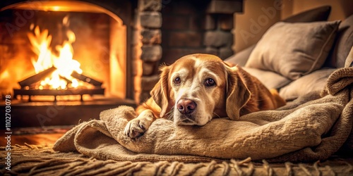 Wallpaper Mural Cozy Home with an Old Dog Resting | Vintage Dog Photography, Comforting Pet Moments, Homey Atmosphere, Heartwarming Canine Relaxation, Nostalgic Pet Scenes, Warm Lighting, Serenity Torontodigital.ca