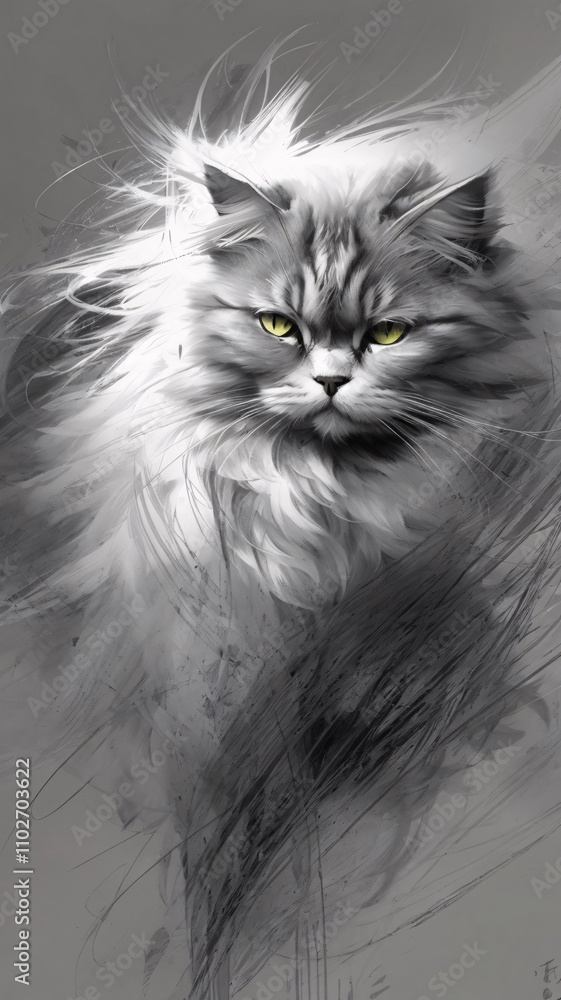 Beautiful White Persian Cat Painting Featuring Dynamic Strokes and Splash Designs Beautiful White Persian Cat Painting Featuring Dynamic Strokes and Splash Designs