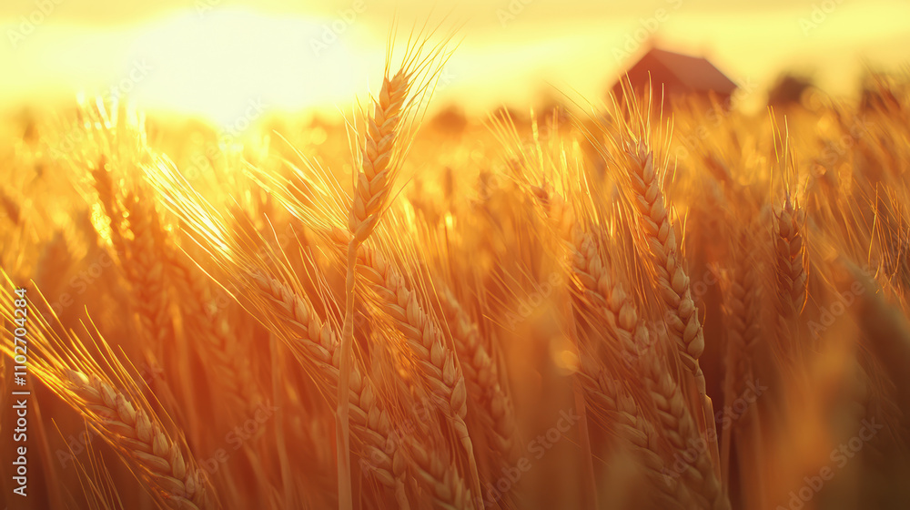 golden wheat field illuminated by warm glow of sunset creates serene and tranquil atmosphere. tall wheat stalks sway gently in breeze, enhancing peaceful rural scene golden wheat field illuminated by warm glow of sunset creates serene and tranquil atmosphere. tall wheat stalks sway gently in breeze, enhancing peaceful rural scene