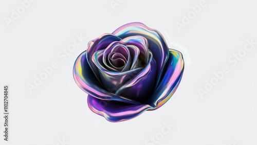 iridescent holographic clipart of a simple 3d shape in the form of rose, softy shapes, grainy, noisy, pastel rainbow colors, white background photo