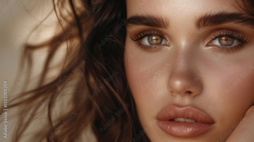 Beautiful young woman with luxury brown makeup looking at the camera, AI generated image Beautiful young woman with luxury brown makeup looking at the camera, AI generated image