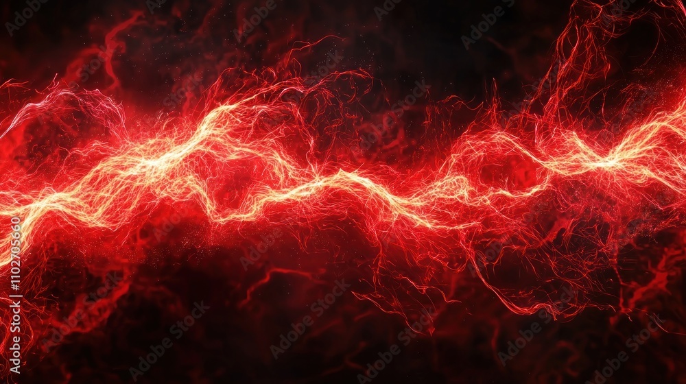 Bright red electric arcs and sparks flowing across a dark background, creating a powerful and intense abstract scene Bright red electric arcs and sparks flowing across a dark background, creating a powerful and intense abstract scene