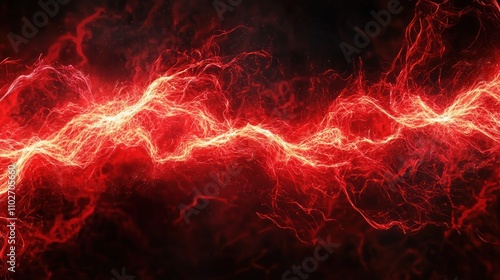 Bright red electric arcs and sparks flowing across a dark background, creating a powerful and intense abstract scene