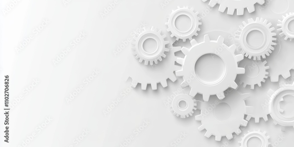 White Gears on White Background Minimal Modern Design Process Concept Template Top View White Gears on White Background Minimal Modern Design Process Concept Template Top View
